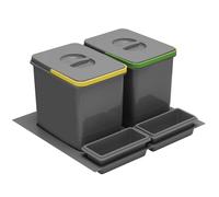 B2C Drawer Cabinet Waste Bins Integrated 600mm Recycling Insert Tray Set Under Counter Anthracite Lided (2x15L)