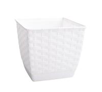 B2C Flower Pot Planter Rattola Plastic with matching saucer Square Modern S M L Decor Outdoor Indoor Plant Gardening Patio Rattan Look Plastic (White, 3.8L)