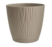 B2C Flower Pot Planter Round Plastic Wave Textured Flowerpot With Saucer Modern Matt Wavy Modern Cover (Mocca, D28.2cm x H26cm)