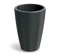 B2C Flowerpot Ridged Planter With Insert Indoor Outdoor Modern Elegant & Stylish Round Medium W40Cm X H55Cm Dark Grey