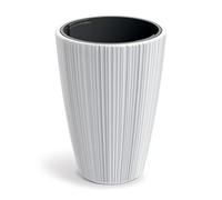 B2C Flowerpot Ridged Planter with removable insert Indoor Outdoor Modern Vertical grooves textured for home office patio garden decoration (White, W40cm x H55cm)