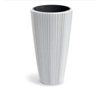 B2C Flowerpot Ridged Planter with removable insert Indoor Outdoor Modern Vertical grooves textured for home office patio garden decoration (White, W40cm x H73cm)