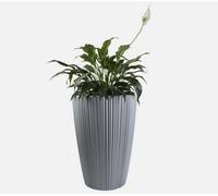 B2C Flowerpot Ridged Tall Planter With Insert 40Cm Indoor Outdoor Modern Grey