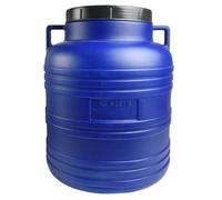 B2C Food-Safe Plastic Barrels with Screw-On Lid - Durable Storage Drum for Fermentation, Water, and Food, Lightweight with Handles (60L Round Low Barrel BLUE)