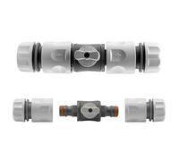 B2C Garden Hose Connectors Fittings Universal Standard Hozelock Compatible White In-Line Valve + 2 Connectors