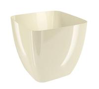 B2C Glossy Square Flower Pot Planter Modern Plastic Indoor Outdoor Plant Pot, Lightweight Decorative Planter for Home & Garden, Weather-Resistant, high gloss smooth finish (Ecru, W20cm x H18.5cm)
