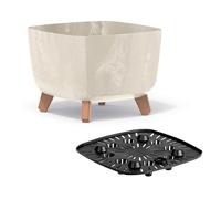 B2C Low Planter Flower Pot with Legs Insert Square Decorative Indoor Outdoor 3 Sizes Home Decor Rised S M L Concrete Texture (Cream Concrete, Large)
