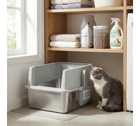 B2C Medium Stainless Steel Cat Litter Box, Light Grey