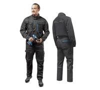 B2C Mens Workwear Coverall Full Body Suit Elastic Zip Faste Safety Wear PPE Multiple Pocket Dark Grey Reflective Elements Construction Mechanics Industrial Work Protecting (XL)
