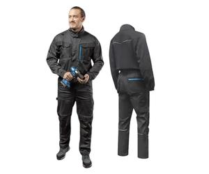 B2C Mens Workwear Coverall Full Body Suit Elastic Zip Faste Safety Wear PPE Multiple Pocket Dark Grey Reflective Elements Construction Mechanics Industrial Work Protecting (XL)