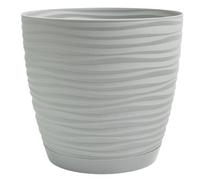 B2C Modern Round Plastic Plant Pot with Saucer, 3D Textured Wavy Design, Lightweight Indoor & Outdoor Flower Pot, Multiple Sizes & Colours (Platinum, 1L (D12.7cm H11.8cm))