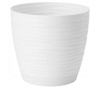 B2C Modern Round Plastic Plant Pot with Saucer, 3D Textured Wavy Design, Lightweight Indoor & Outdoor Flower Pot, Multiple Sizes & Colours (White, 9.7L (D26cm H24.5cm))