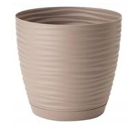B2C Modern Round Plastic Plant Pot with Saucer, 3D Textured Wavy Design, Lightweight Indoor & Outdoor Flower Pot, Multiple Sizes & Colours (Milk Tea, 9.7L (D26cm H24.5cm))