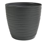 B2C Modern Round Plastic Plant Pot with Saucer, 3D Textured Wavy Design, Lightweight Indoor & Outdoor Flower Pot, Multiple Sizes & Colours (Anthracite, 6L (D22.5cm H21cm))