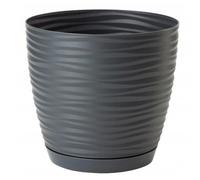 B2C Modern Round Plastic Plant Pot with Saucer, 3D Textured Wavy Design, Lightweight Indoor & Outdoor Flower Pot, Multiple Sizes & Colours (Anthracite, 1L (D12.7cm H11.8cm))