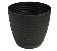 B2C Modern Round Plastic Plant Pot with Saucer, 3D Textured Wavy Design, Lightweight Indoor & Outdoor Flower Pot, Multiple Sizes & Colours (Black, 2.4L (D16.7cm H15.4cm))