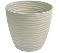 B2C Modern Round Plastic Plant Pot with Saucer, 3D Textured Wavy Design, Lightweight Indoor & Outdoor Flower Pot, Multiple Sizes & Colours (Light Grey, 9.7L (D26cm H24.5cm))