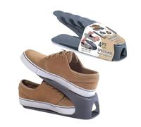 B2C Pack of 4 Shoe Slots Size UK Organiser Shoe Stacking Space Saver Racks Universal Fit Closet Footwear holder Compact (Anthracite, UK Size 5 to 12)