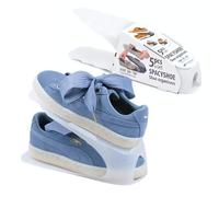 B2C Pack of 4 Shoe Slots Size UK Organiser Shoe Stacking Space Saver Racks Universal Fit Closet Footwear holder Compact (Transparent, UK SIZE 1 to 5)