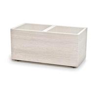 B2C Plant Flower Pot Wood Effect Square Planter Inner Pot Garden Patio Home Large Portable Drainage Indoor Outdoor Flowerpot Modern Natural Look (White, Small - Rectangle)