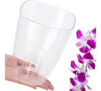 B2C Plant Orchid Pot Plastic 8 Colours Gloss Oval Planter Transparent Clear 12 cm (Clear transparent, Square)