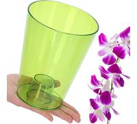 B2C Plant Orchid Pot Plastic 8 Colours Gloss Oval Planter Transparent Clear 12 cm (Green transparent, Round)
