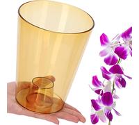 B2C Plant Orchid Pot Plastic 8 Colours Gloss Oval Planter Transparent Clear 12 cm (Honey transparent, Round)