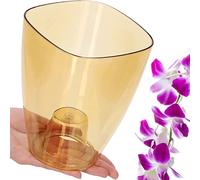 B2C Plant Orchid Pot Plastic 8 Colours Gloss Oval Planter Transparent Clear 12 cm (Honey transparent, Square)