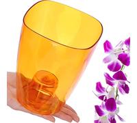 B2C Plant Orchid Pot Plastic 8 Colours Gloss Oval Planter Transparent Clear 12 cm (Orange transparent, Square)