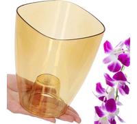 B2C Plant Orchid Pot Plastic Gloss Oval Planter 12 Cm Honey Transparent Square
