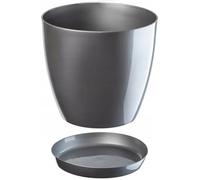 B2C Plant Pot Flower 20 Colours 9 sizes Gloss Plastic Plant Pots Planter Saucer Tray Deco (18 cm/ 7.1 inch, Silver)