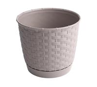 B2C Plant Pot Flowerpot Wave Rattan Look Round Plastic Crystal Modern Decorative Small Medium Large Textured With Matching Saucer (Mocca, 7.5L)