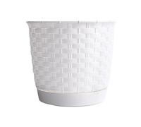 B2C Plant Pot Flowerpot Wave Rattan Look Round Plastic Crystal Modern Decorative Small Medium Large Textured With Matching Saucer (White, 7.5L)
