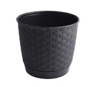 B2C Plant Pot Flowerpot Wave Rattan Look Round Plastic Crystal Modern Decorative Small Medium Large Textured With Matching Saucer (Anthracite, 7.5L)