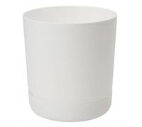 B2C Plant Pot with Saucer Flowerpot Round Plastic Modern Decorative 6 Pastel Colours Round Minimalistic Home Patio 1.5L 2.3L 3.3L (White, 15cm)