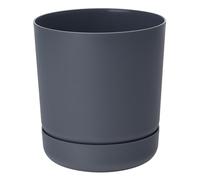 B2C Plant Pot with Saucer Flowerpot Round Plastic Modern Decorative 6 Pastel Colours Round Minimalistic Home Patio 1.5L 2.3L 3.3L (Anthracite, 17cm)