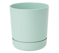 B2C Plant Pot with Saucer Flowerpot Round Plastic Modern Decorative 6 Pastel Colours Round Minimalistic Home Patio 1.5L 2.3L 3.3L (Dusty mint, 15cm)