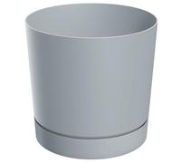 B2C Plant Pot with Saucer Indoor Outdoor Matt Plastic Round Planter Flowerpot Cover Durable Modern With Drainage Smooth Texture (Light Grey, 0.7L - (D10.8cm x H10.9cm))