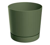 B2C Plant Pot with Saucer Indoor Outdoor Matt Plastic Round Planter Flowerpot Cover Durable Modern With Drainage Smooth Texture (Pine Green, 14.5L - (D29.2cm x H28.3cm))