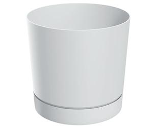 B2C Plant Pot with Saucer Indoor Outdoor Matt Plastic Round Planter Flowerpot Cover Durable Modern With Drainage Smooth Texture (White, 35L - (D39cm x H37.5cm))