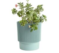 B2C Plant Pots Flower Planter 3 Colours 3 sizes Plastic Pot Modern Elegant Textured Modern Home Garden Indoor Outdoor use Convex stripes (Green Mint, W17cm x H19cm)