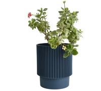 B2C Plant Pots Flower Planter 3 Colours 3 sizes Plastic Pot Modern Elegant Textured Modern Home Garden Indoor Outdoor use Convex stripes (Dark Blue, W13cm x H16cm)