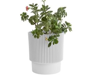 B2C Plant Pots Flower Planter 3 Colours 3 sizes Plastic Pot Modern Elegant Textured Modern Home Garden Indoor Outdoor use Convex stripes (White, W15cm x H18cm)