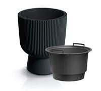 B2C Plant Pots Flower Planter 7 Colours 3 sizes Tall with insert Wavy Plastic Pot Boho Elegant Textured Cylindrical with base indoor/outdoor Modern (Anthracite, 24cm - 8.5L)
