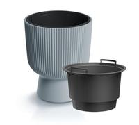 B2C Plant Pots Flower Planter 7 Colours 3 sizes Tall with insert Wavy Plastic Pot Boho Elegant Textured Cylindrical with base indoor/outdoor Modern (Grey, 40cm - 37L)