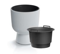 B2C Plant Pots Flower Planter 7 Colours 3 sizes Tall with insert Wavy Plastic Pot Boho Elegant Textured Cylindrical with base indoor/outdoor Modern (White, 40cm - 37L)