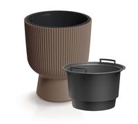 B2C Plant Pots Flower Planter 7 Colours 3 sizes Tall with insert Wavy Plastic Pot Boho Elegant Textured Cylindrical with base indoor/outdoor Modern (Marsala, 30cm - 18L)