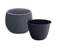 B2C Plant Pots Indoor Outdoor Plastic Flowerpot Small Medium Large Splofy Home Decorative Planter Braid yarn Mesh Effect (Anthracite, 18 cm - 1.4 litre)
