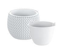 B2C Plant Pots Indoor Outdoor Plastic Flowerpot Small Medium Large Splofy Home Decorative Planter Braid yarn Mesh Effect (White, 18 cm - 1.4 litre)