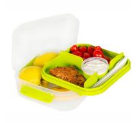 B2C Plastic Lunch Box Compartments Layered School Nursery Work Food Snack Container Green